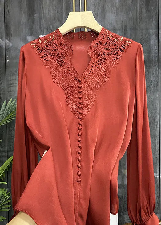 Simple Embroidered Patchwork Silk Top Spring