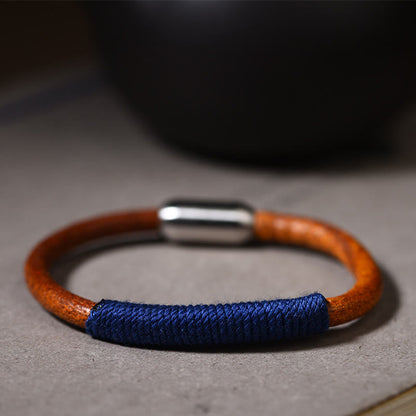 Buddha Stones Tibetan Leather Handmade Five Elements Luck Braid String Buckle Bracelet