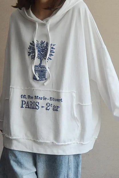 Plant Print 100% Cotton Hooded Spring Sweatshirt