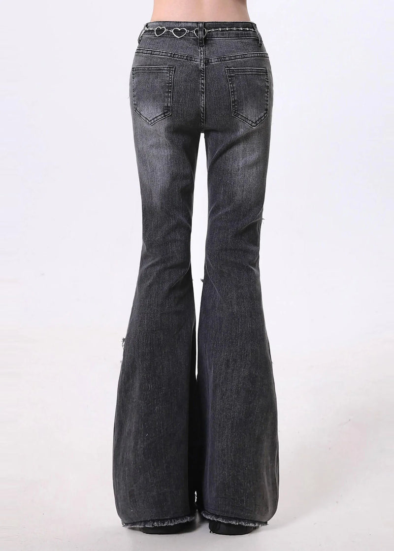 Silm Fit Blue Tasseled Patchwork Denim Bell-bottom Trousers Spring