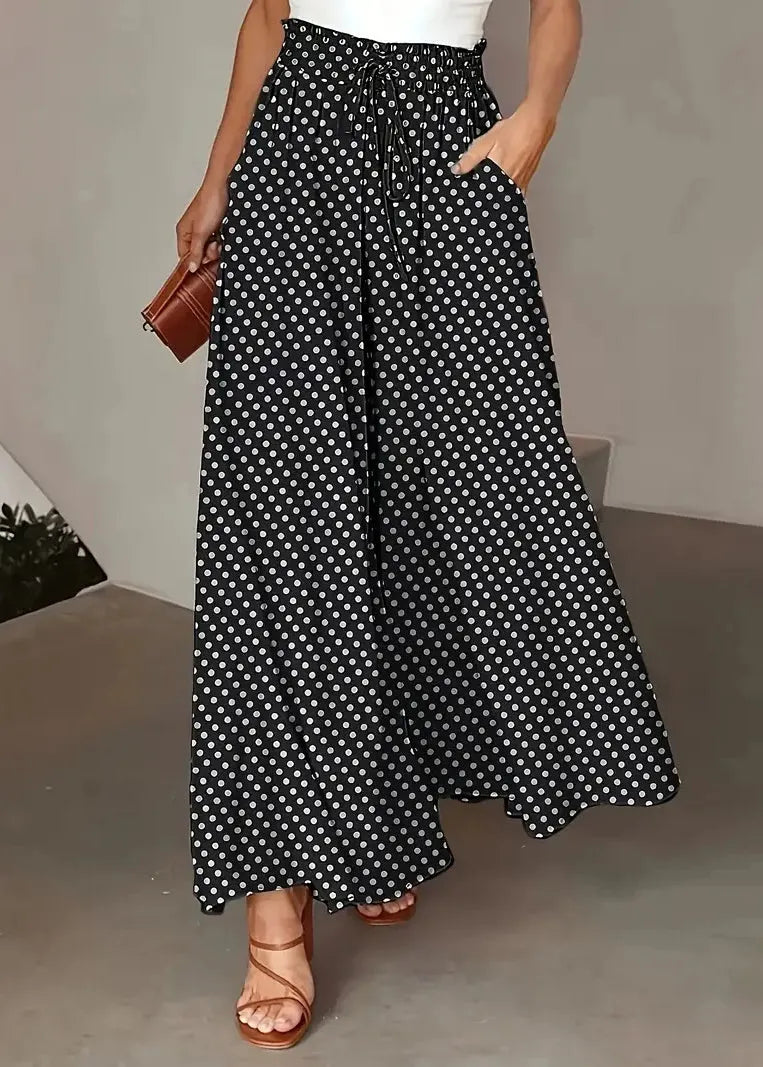Summer Light Grey Elastic Waist Wide Leg Pants
