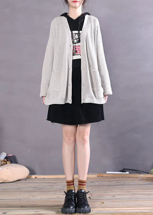 Grey Button Cozy Knit Cardigan Spring