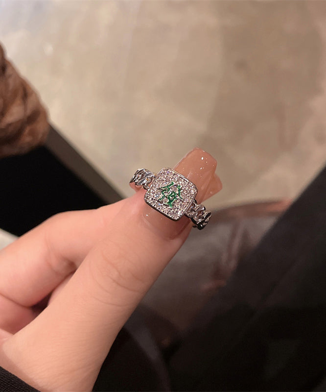 Stylish Alloy Zircon Mahjong Rings Two-piece Set