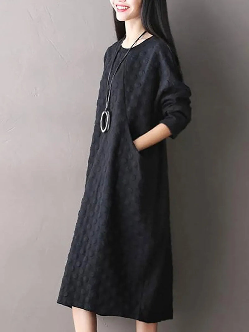 Polka Dot Stretch Cotton Long Sleeve Dress