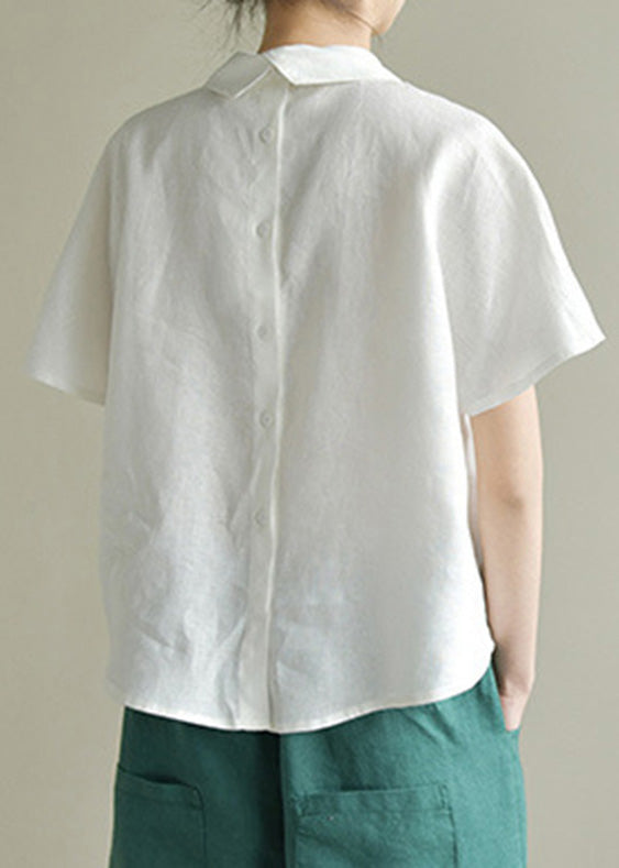 Simple White Peter Pan Collar Linen Shirt Summer