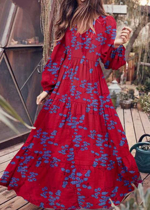 Green V Neck Print Wrinkled Chiffon Robe Dresses Spring