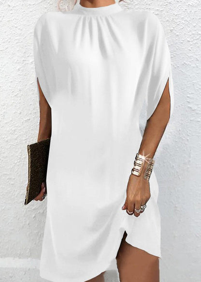Loose Black O Neck Patchwork Cotton Mid Dresses Batwing Sleeve