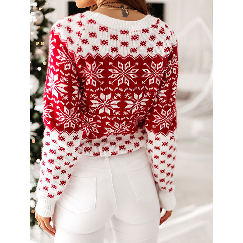 Women's Christmas Sweater with Festive Snowflake Motif