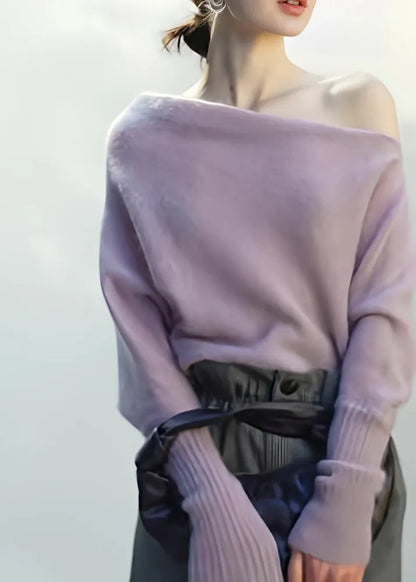 Light Purple Cold Shoulder Knit Shirts Top Fall