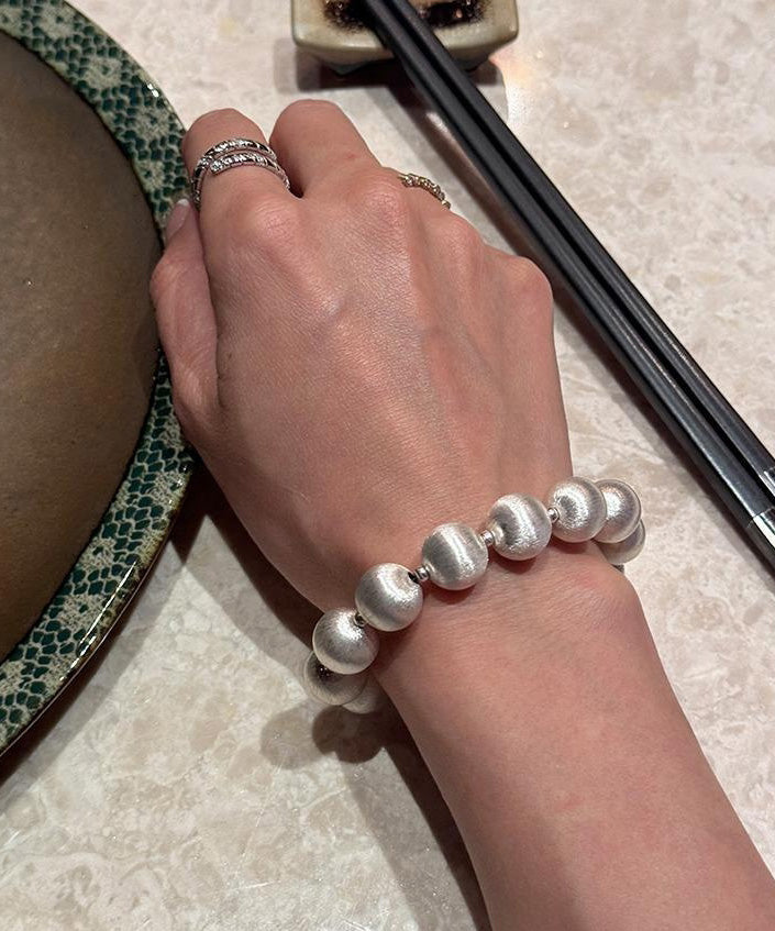 White Stainless Steel Silk Brushed Pearl Chain Bracelet