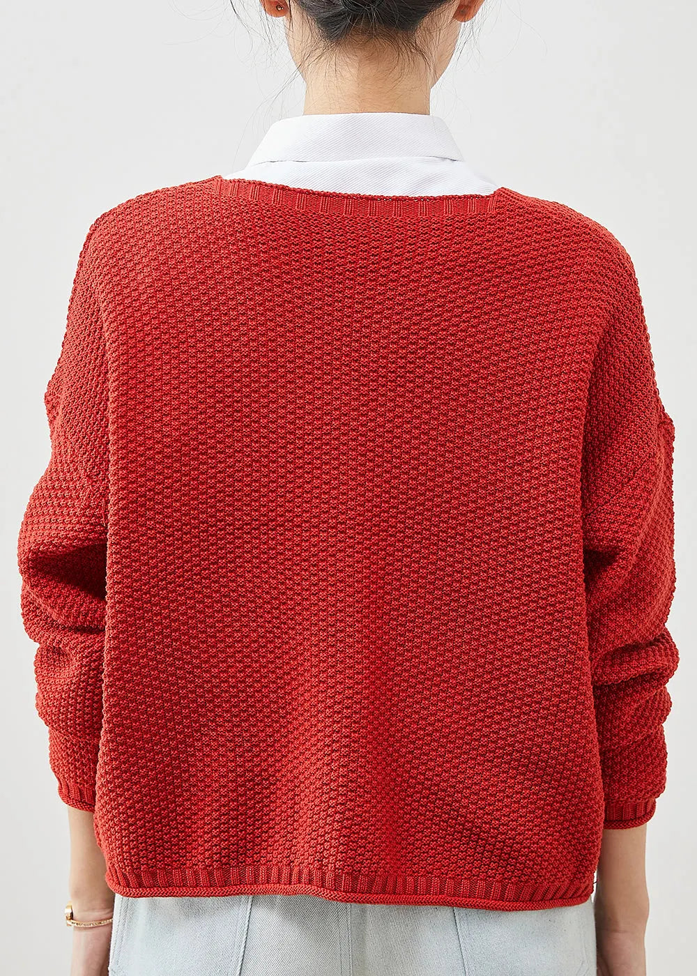 Red Button Down Knit Loose Cardigan Spring