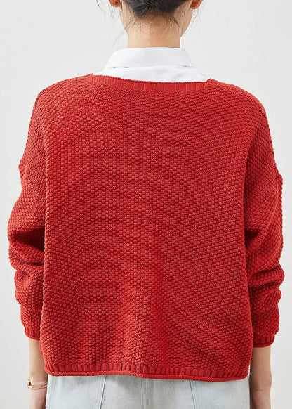 Red Button Down Knit Loose Cardigan Spring