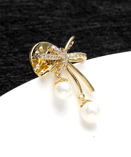 Gold Copper Overgild Zircon Pearl Butterfly Brooches