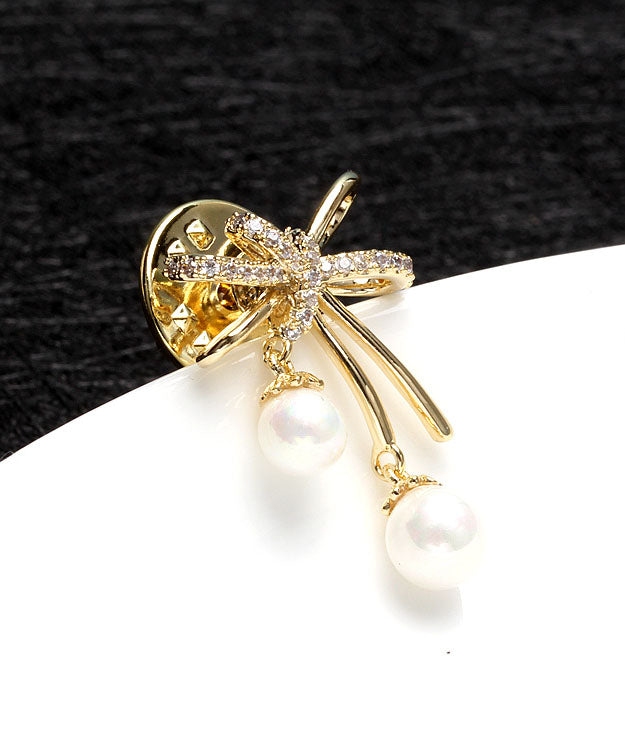 Gold Copper Overgild Zircon Pearl Butterfly Brooches