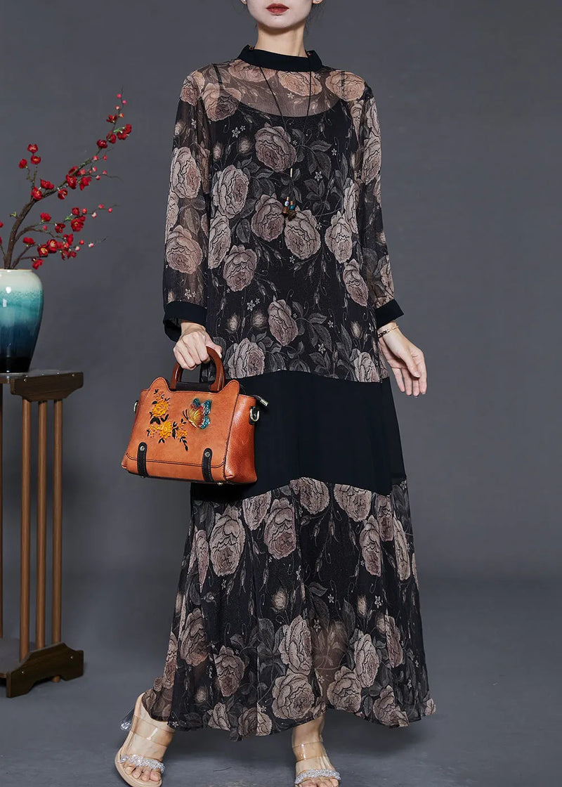 Black Patchwork Chiffon Upf 50+ Dress Two Piece Set Print Summer