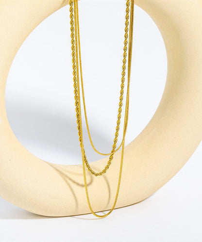 Gold Stainless Steel Alloy Three Layers Necklace