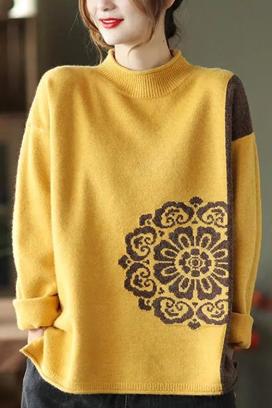 Winter Retro Flower Knitted Sweater Jumper