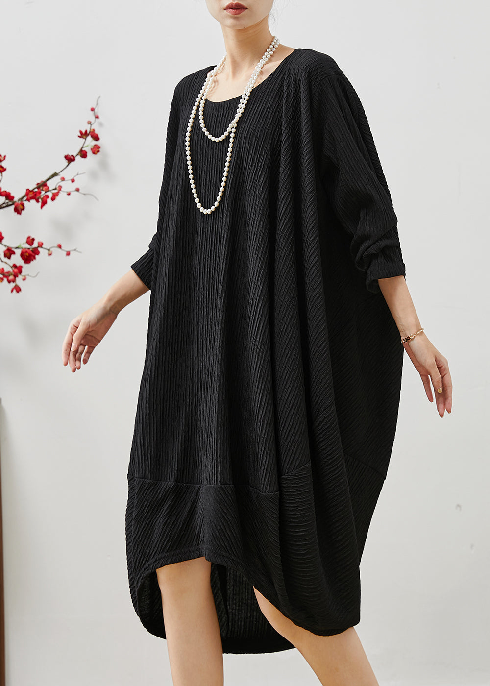 Black Low High Design Patchwork Cotton Dress Fall