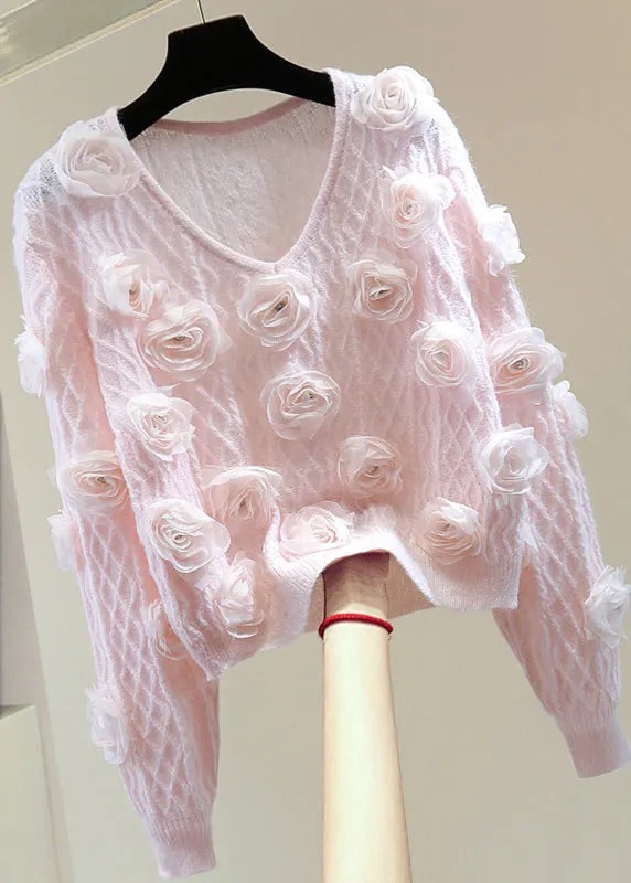 French Blue O-neck Zircon Cotton Knit Sweater Winter