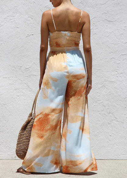 European and American Style Print Spaghetti Strap Jumpsuits Summer