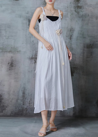 Art White Wrinkled Cotton Holiday Dresses Summer