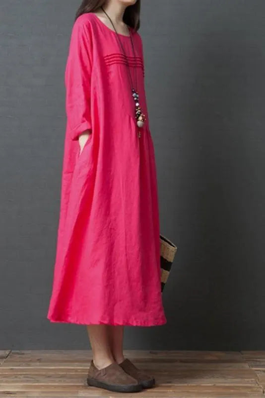 Korea Style Loose Linen Maxi Dresses for