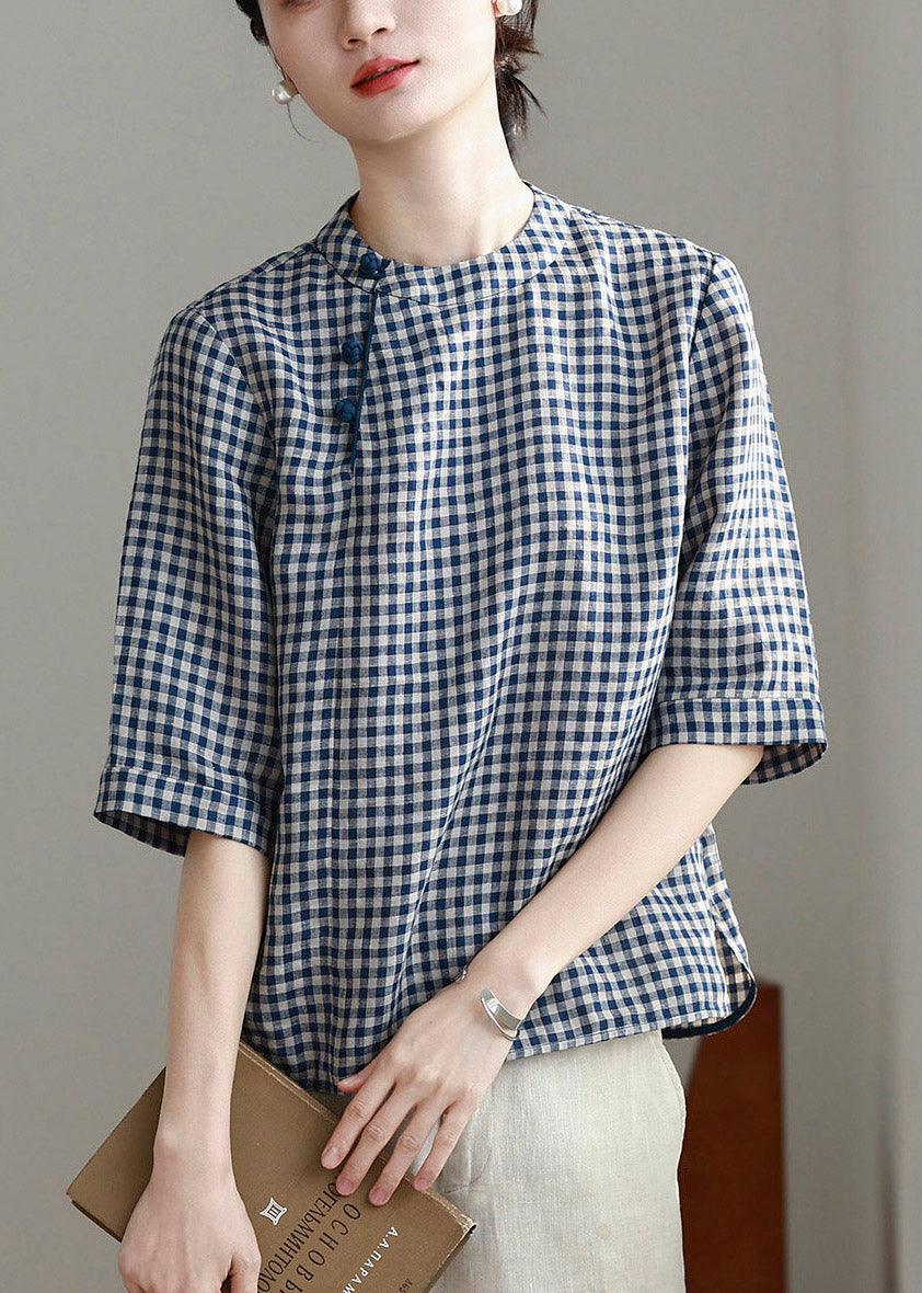 Plaid O-neck Top Short Sleeve