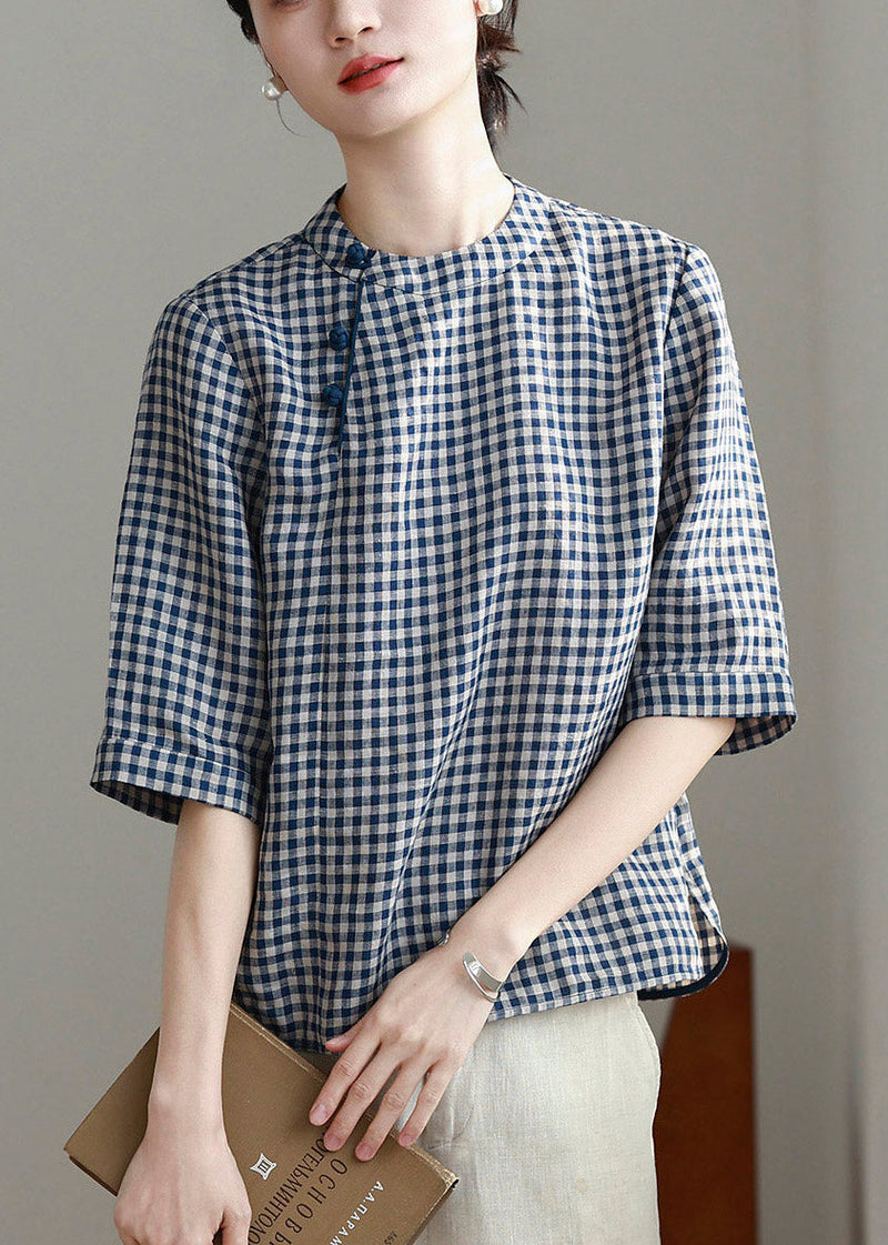 Plaid O-neck Top Short Sleeve