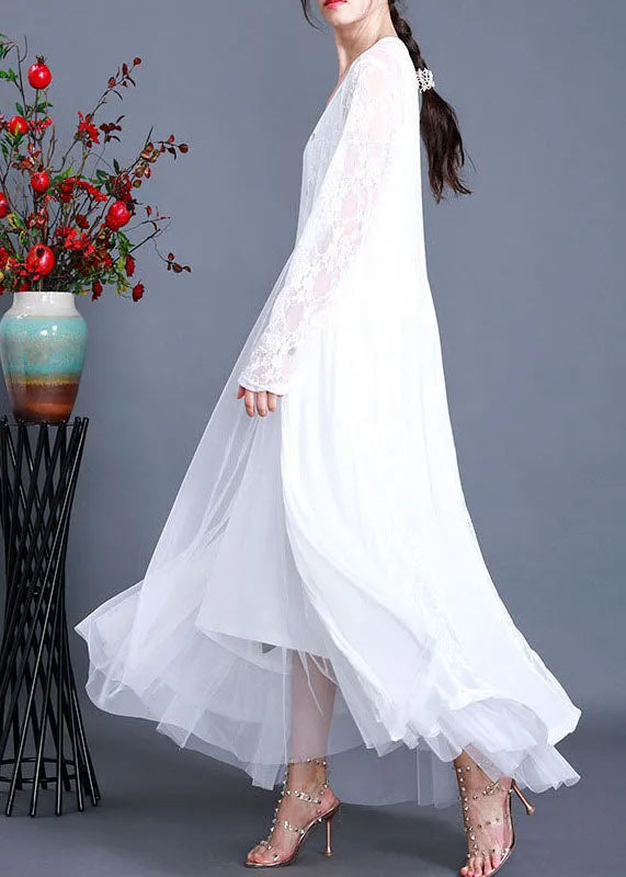 White Hollow Out Lace Long Cardigans Long Sleeve