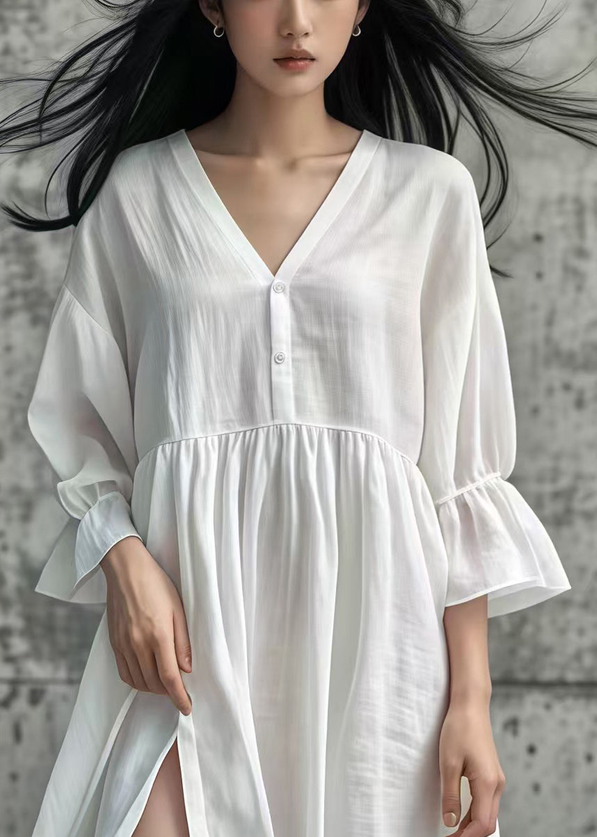White Oversized Side Open Cotton Day Dress Summer
