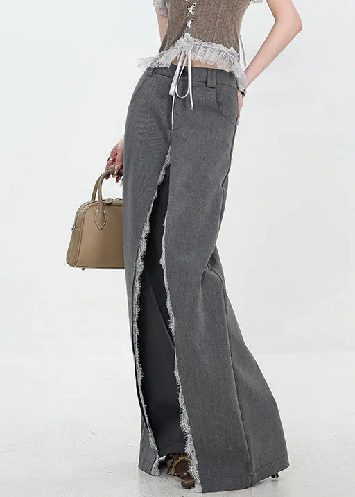 Original Design Grey Pockets Lace Patchwork Spandex Pants Fall