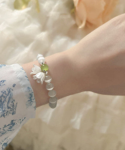 Diy White Cat's Eye Stone Lily of the Valley Beading Charm Bracelet