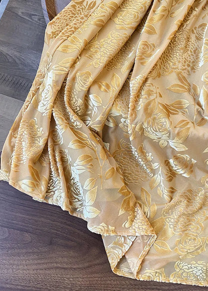 Yellow Print Drawstring Cotton Skirts Fall
