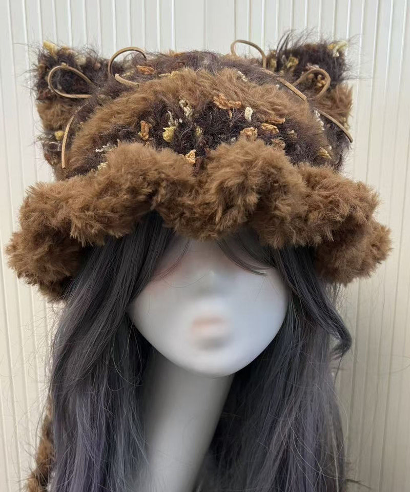 Winter Knitted Patchwork Fuzzy Fur Thick Warm Hat
