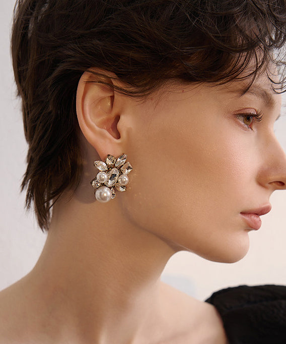 French White Zircon Fine Pearl Drop Earrings