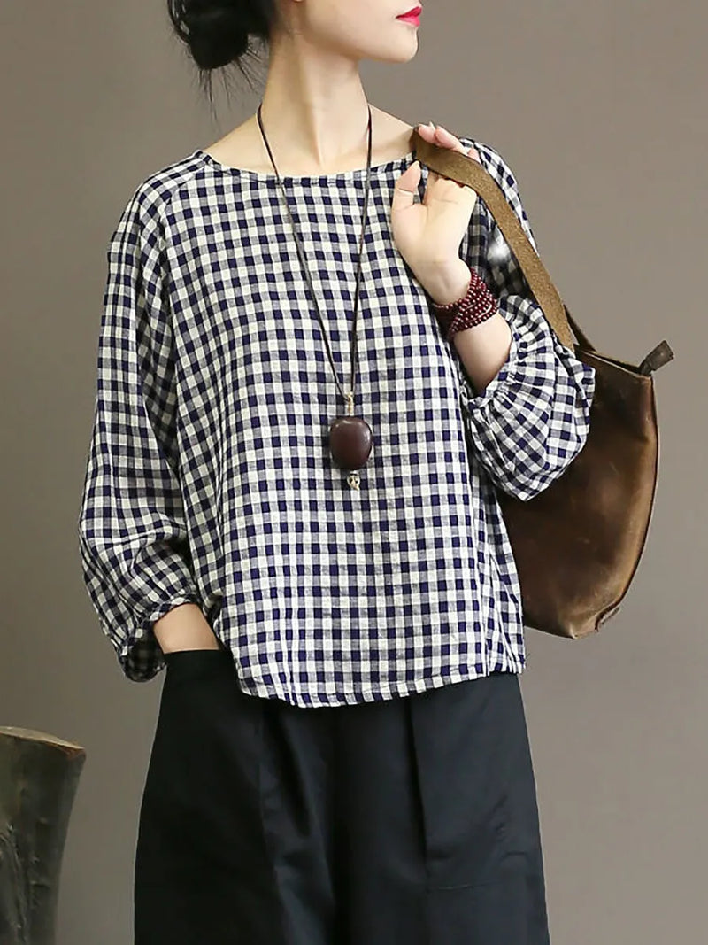 Summer Plaid Loose Pullover Cotton Shirt