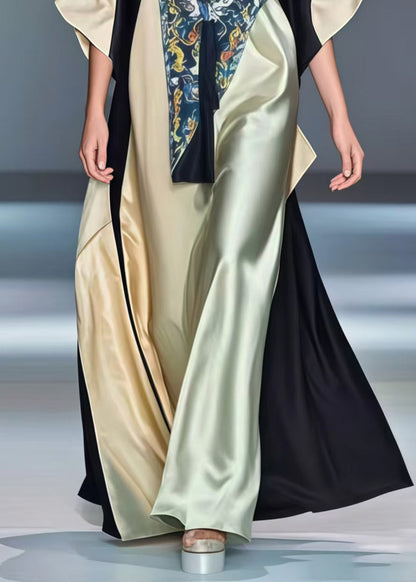 Colorblock Asymmetrical Design Oversized Silk Robe Dresses Summer