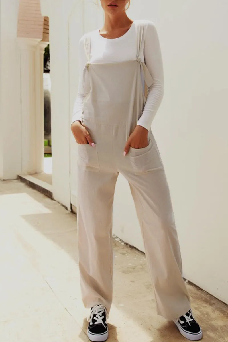 Make Old Patchwork Square Collar Loose Jumpsuits(5 Colors)
