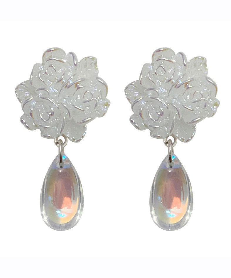 White Sterling Silver Alloy Crystal Water Drop Drop Earrings