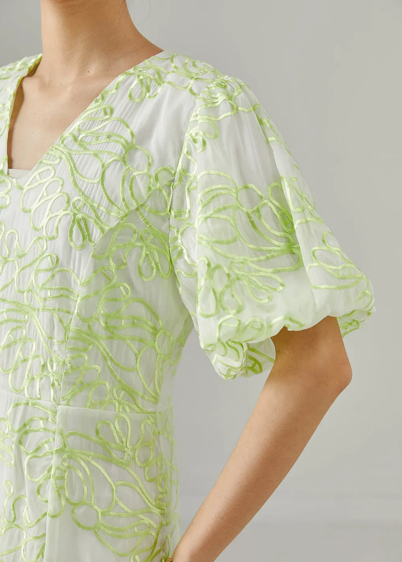 Fluorescent Green Embroidered Silk Holiday Dresses Summer