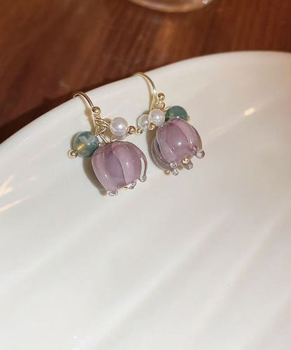 Purple Alloy Pearl Colored Glaze Drop Earrings