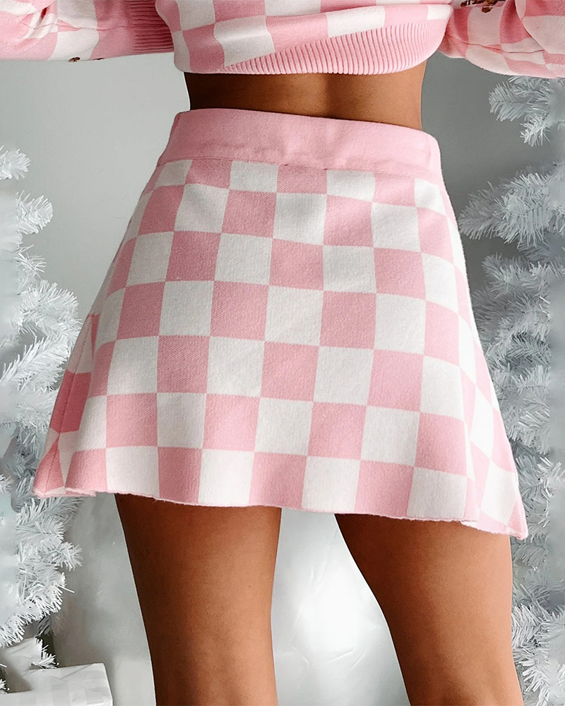 Christmas Polka Dot Pattern Knit Sweater Short Skirt Suit