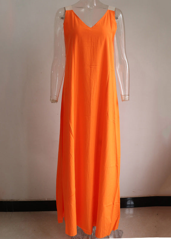 Orange V Neck Chiffon Long Dress Summer