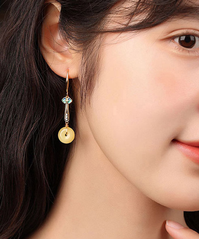 Yellow Sterling Silver Cloisonne Coloured Glaze Zircon Drop Earrings