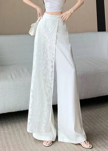 Stylish White Asymmetrical Lace Patchwork Pants Skirt Summer