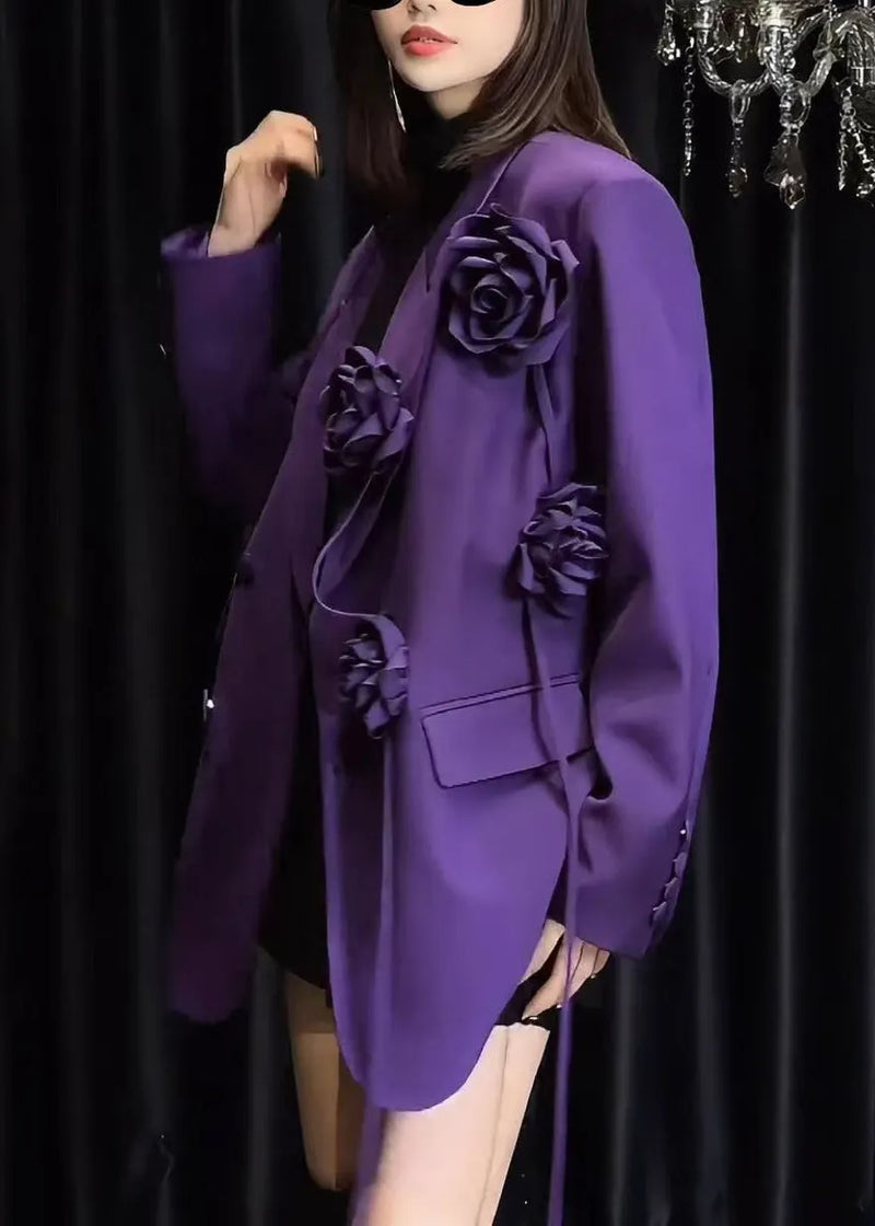 Italian Purple Pockets Decorated Suit Coat Fall
