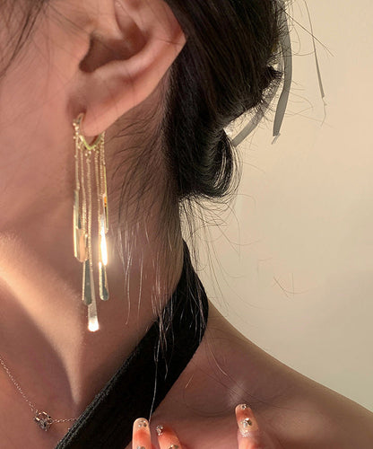 Gold Sterling Silver Alloy Tassel Drop Earrings