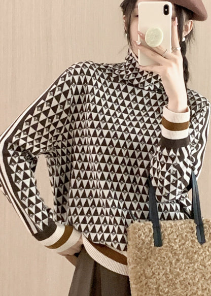Turtle Neck Geometric Thick Knit Sweaters Tops Fall