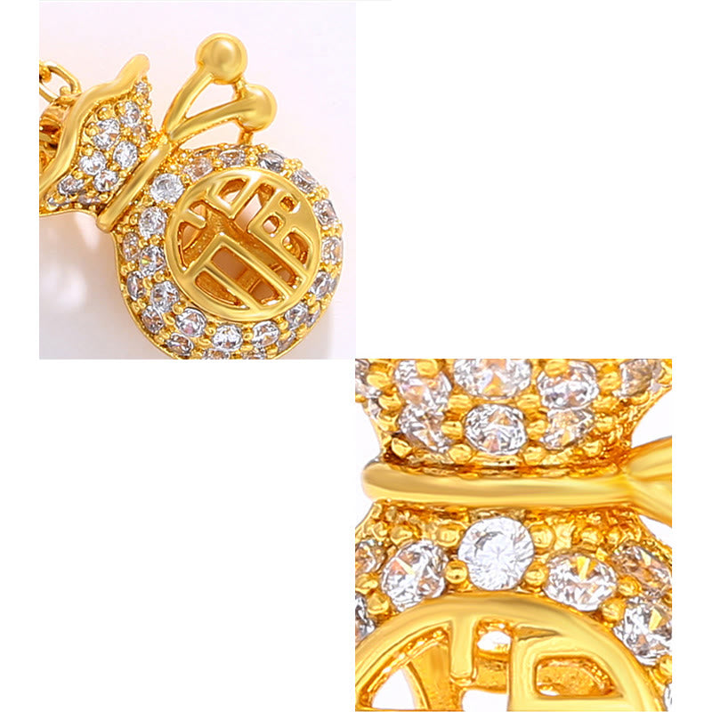 24k Gold Plated Fu Character Fortune Money Bag Necklace