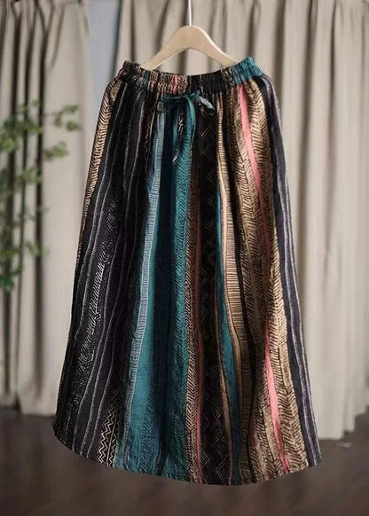 Green Wrinkled Patchwork Linen a Line Skirts Summer